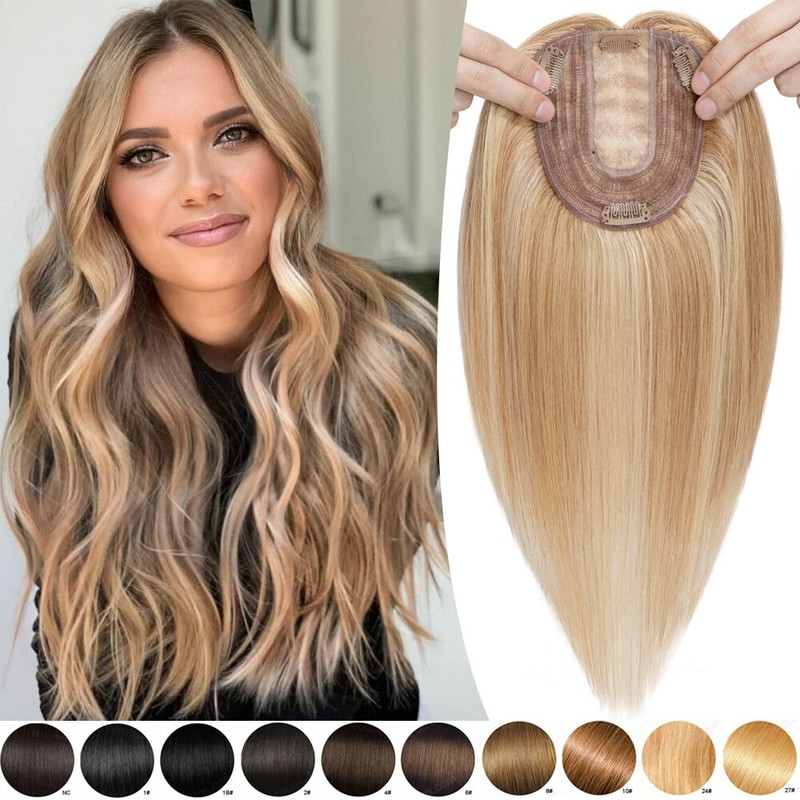 Russian Topper Toupee Clip In Silk Base Remy Human Hair with Bang Top Hairpieces