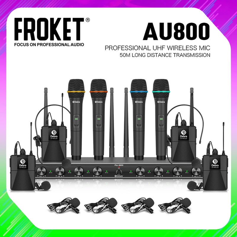 Audio AU800 UHF Wireless Microphone System 8 Channels Handheld or Lavalier Unlim