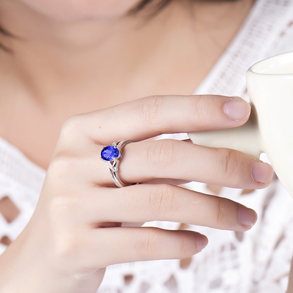 Pre-owned Frankjewelry Women Solid 14kt White Gold Diamond Wedding Oval Shape 6x8mm Blue Tanzanite Ring