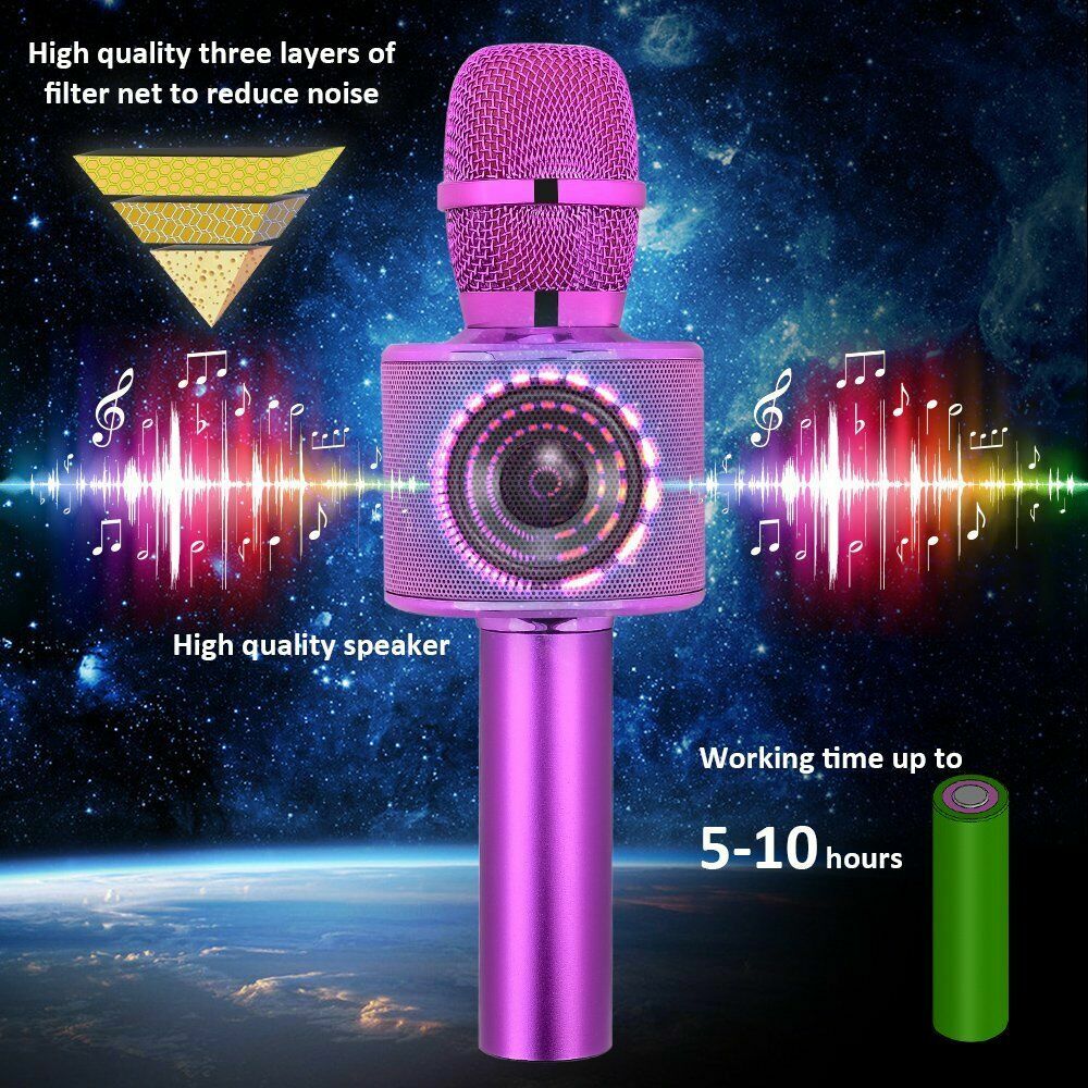 BONAOK 3-in-1 Portable Wireless Bluetooth Karaoke Microphone PURPLE