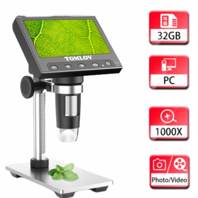TOMLOV 4.3 inch FHD 1080P LCD Digital Microscope 1000X Magnification Camera 32GB