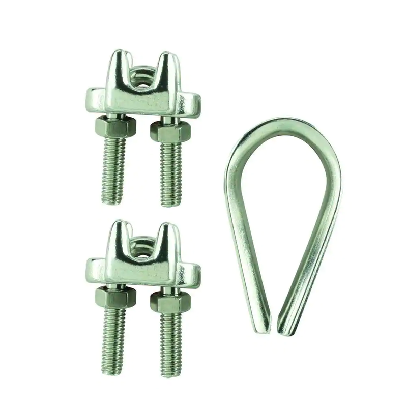Wire Rope Clamp Thimble Set Stainless Steel 3/32 1/8 Inch Cable Clips 2 Pack