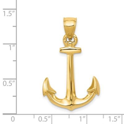 Pre-owned Superdealsforeverything Real 14kt Yellow Gold 3-d Anchor Pendant