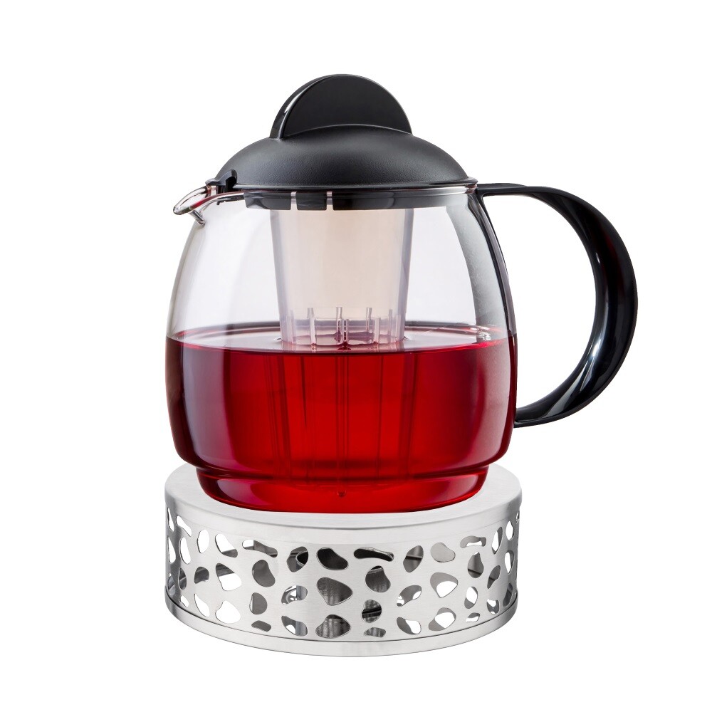 Teekannen-Set "Aura" 1,8 l Teekanne aus Glas inkl. Stövchen aus Edelstahl, 15 cm
