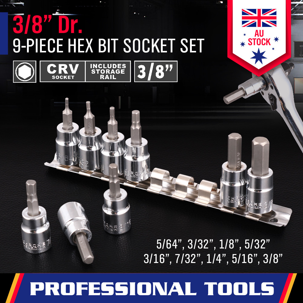 9Pc 3/8" Dr Hex Bit Allen Key Socket Set Male Star Torx Imperial / SAE