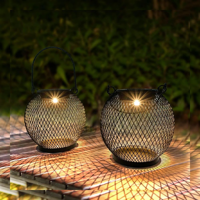 Solar Lantern Hanging Lights Outdoor Waterproof Mesh Metal