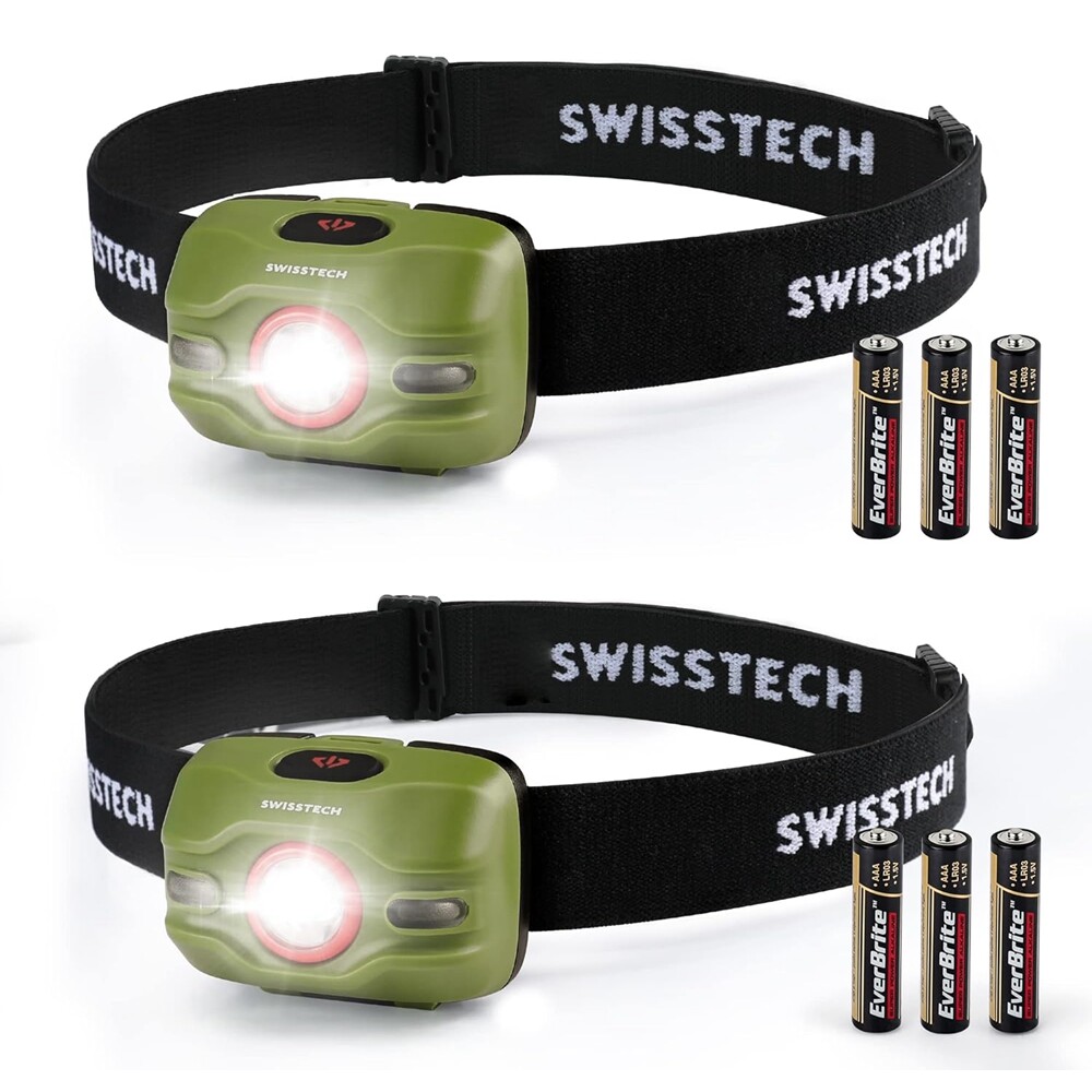 Swiss+Tech 2PC Headlamp Flashlight Red Blinking Light Super Bright LED Headlight