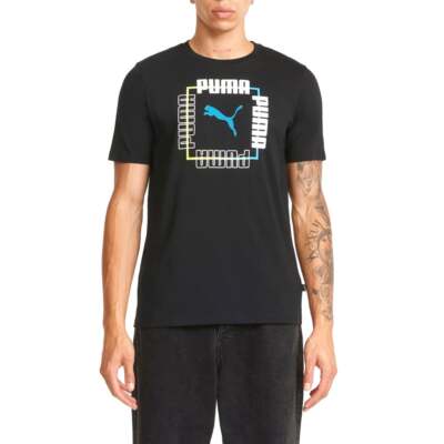 

Мужские черные повседневные топы Puma Box Graphic Crew Neck с коротким рукавом 848565-01, Черный, Puma Box Graphic Crew Neck Short Sleeve T-Shirt