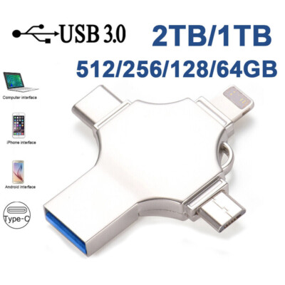 4in1 1TB 2TB USB 3.0 Flash Drive Memory Stick Type C For iPhone Samsung iPad