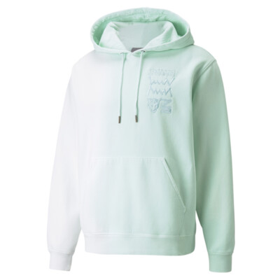 Мужская повседневная верхняя одежда с капюшоном Puma Hoops First Pick Graphic Pullover Hoodie зеленого и белого цветов