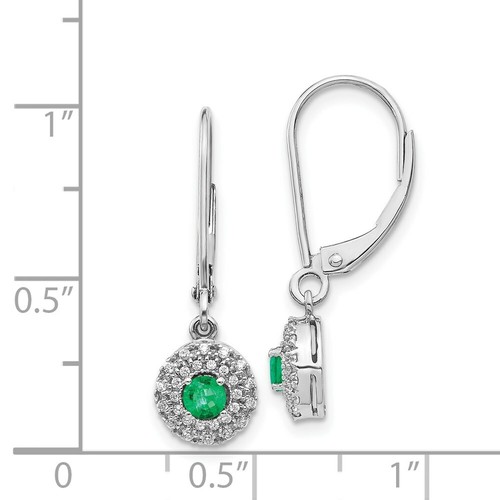Pre-owned Goldia 14k White Gold Diamond Halo Emerald Leverback Dangle Earrings