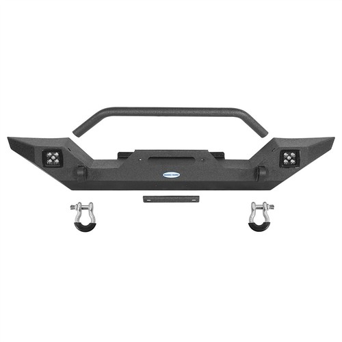 Fit 1987-1995 Jeep Wrangler YJ Front Bumper w/ Winch Plate & LED Lights & D-Ring