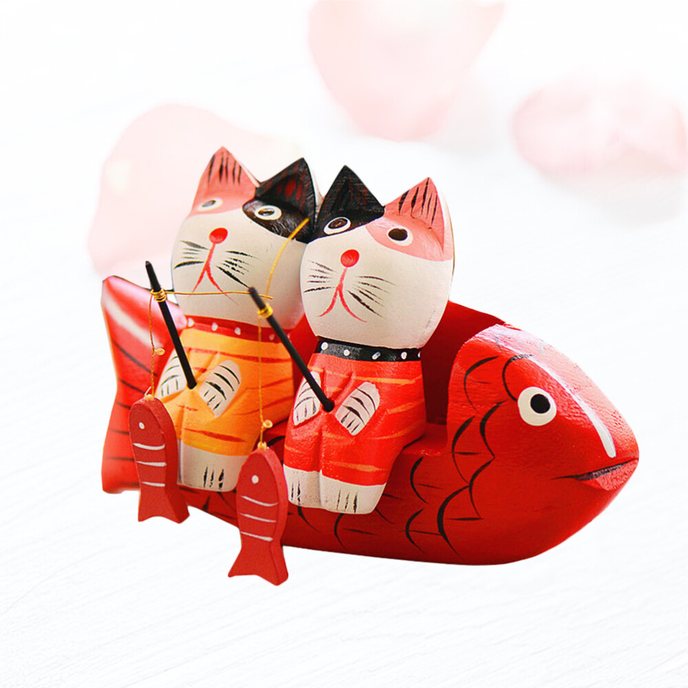 1 set creative wooden ornament cute cartoon couple fishing