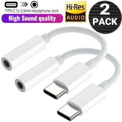 2x USB-C Type C Adapter Port to 3.5mm Aux Jack Ear/Headphone for Samsung S23 S21