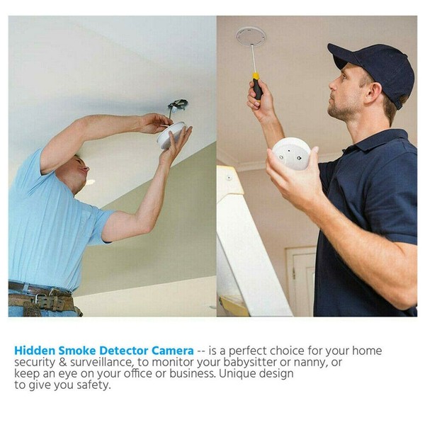 Man installing smoke detector with hidden camera.