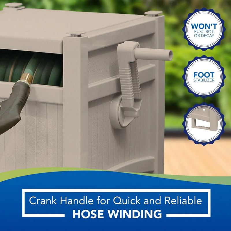 Hose Hideaway Resin Outdoor Storage 100 Ft. Reel Crank Handle Lid Full Assembled