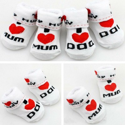 Baby Boy Girl Slip-resistant Floor Socks Love Dad Mum Letter