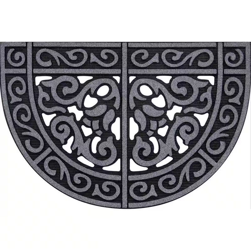 Rubber Door Mat Half Round 36in Charcoal Scroll Medallion NonSlip Indoor Outdoor