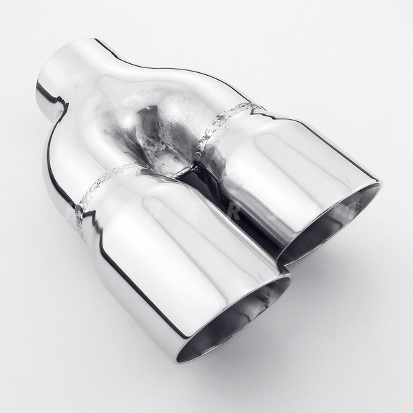 picture 7 of Pair Quad 3 inch Out Exhaust Tips 2.25 inch In Staggered Stainless Dual Wall Angle Cut