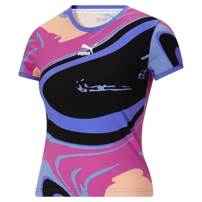 

Футболка с коротким рукавом Puma Marbled Aop с круглым вырезом, женские повседневные топы размера  5333, Синий