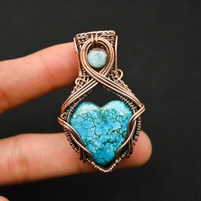 Amazing Turquoise Copper Wire Wrapped Handcraft Pendant Jewelry Gift For