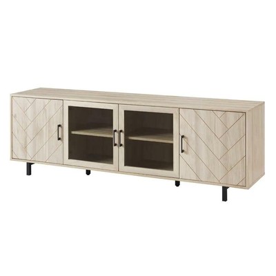 Welwick Designs TV Stand 70 in Birch Wood Glass Modern 4-Drawer Cable Management