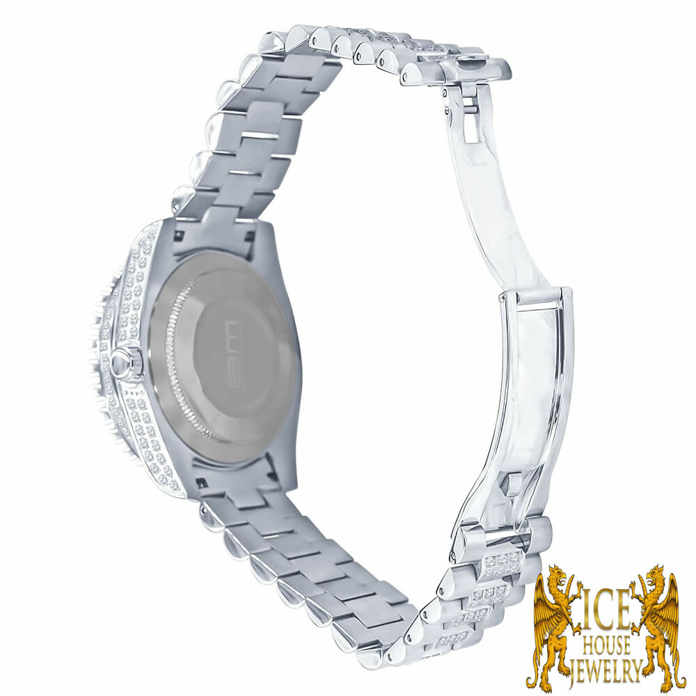 Pre-owned Bling Master 18k White Gold Solid Stainless Steel Simulated Diamonds Presidential Watch 41mm