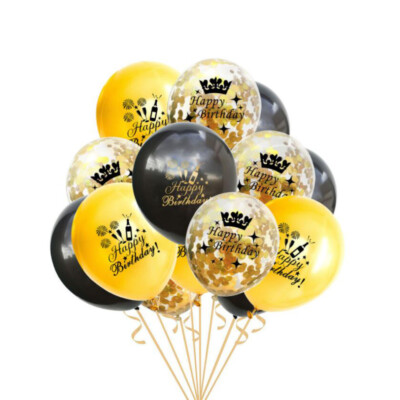 Konfetti Luftballon Set Happy Birthday für Geburtstag Party Ballons Gold Schwarz