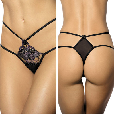 String Sexy ANAIS APPAREL LEONIE Noir Broderie Haute Qualité Taille M XL 3XL