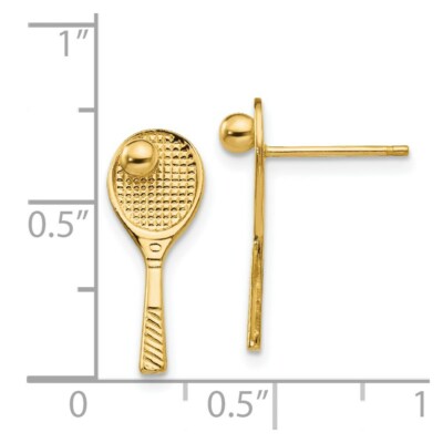 Pre-owned Superdealsforeverything Real 14kt Yellow Gold Tennis Racquet W/ball Post Earrings