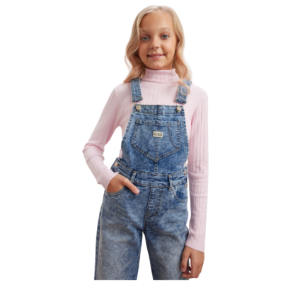 Girls Denim Dungaree Full Length Jeans Overall New Style Fashion kids  Jumpsuit