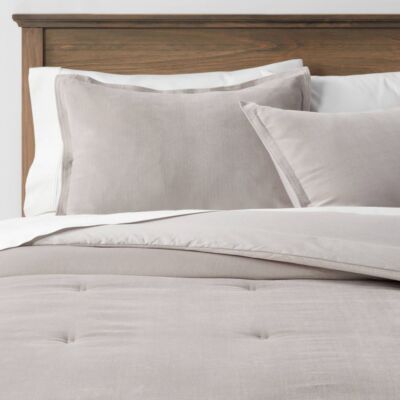 Full/Queen Cotton Velvet Comforter & Sham Set Gray - Threshold