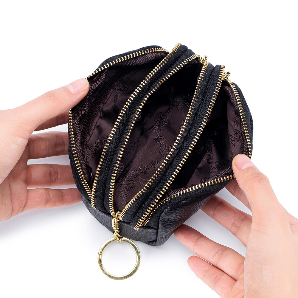 Womens Small Change Purse Coin Wallet Leather Zipper Card Holder Clutch Keychain