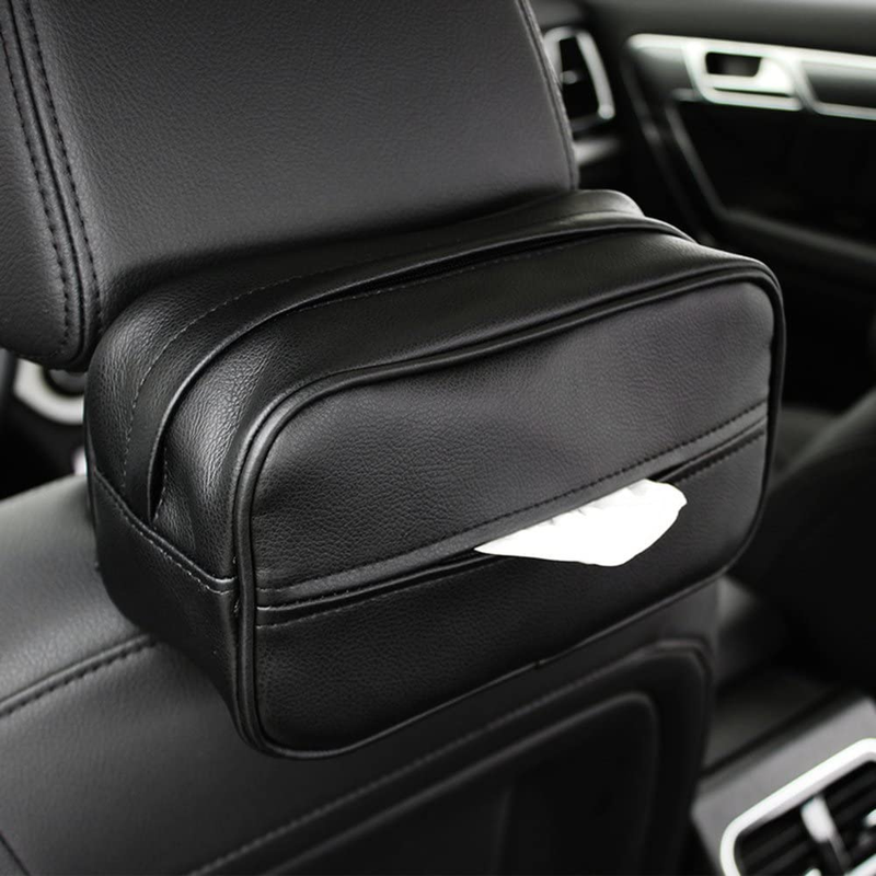 Luxury Leather Car Sun Visor Tissue Case Holder Paper Towel Bag Cover, Back Seat