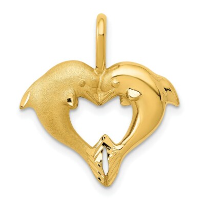 Pre-owned Superdealsforeverything Real 14kt Yellow Gold Dolphin Heart Pendant