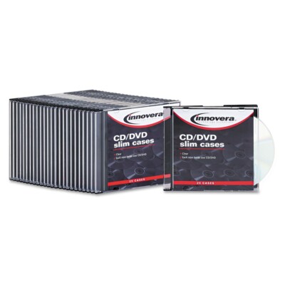 Innovera 85825 CD/DVD Slim Jewel Cases - Clear/Black (25/Pack) New