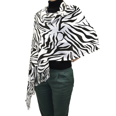 72" Black & White Animal Print Cashmere Long Scarf Leopard Zebra Houndstooth