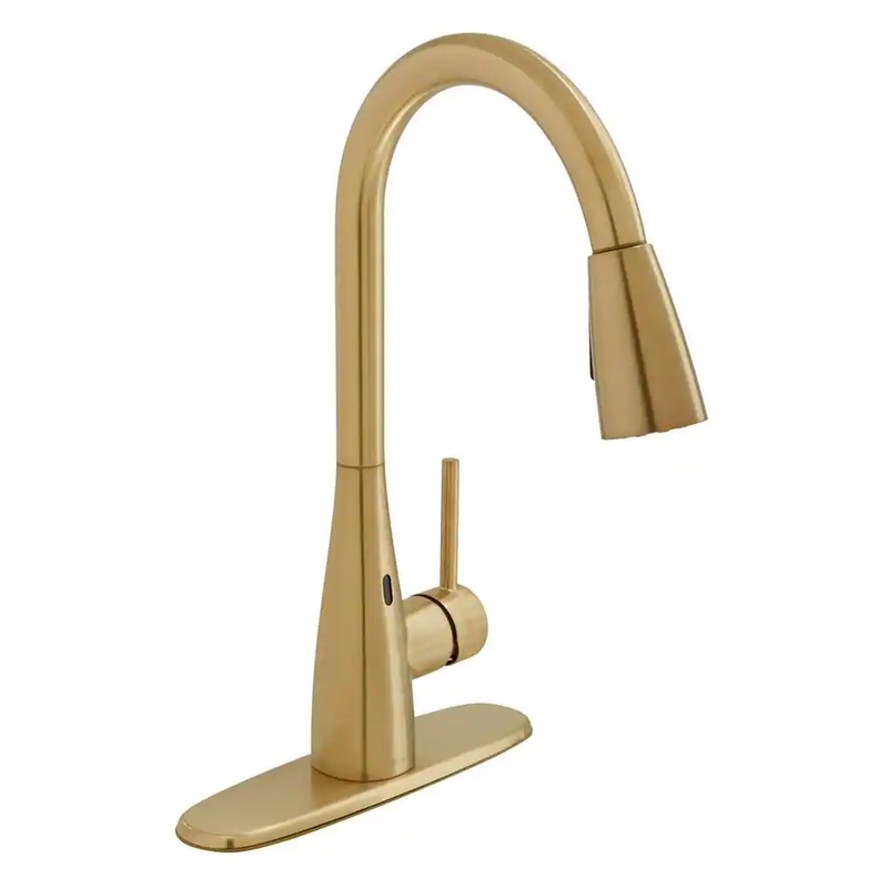 Touchless Handle Pull Down Sprayer Kitchen Faucet Turbospray Matte Gold 1 3 Hole