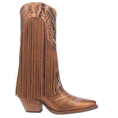 Dingo Gypsy Studed Fringe Metallic Snip Toe Cowboy Womens Brown Casual Boots D