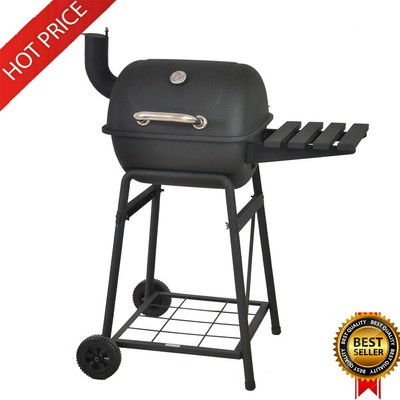 Mini Barrel Charcoal Grill W/ Side Shelf Wheels Steel Rack Adjustable Air Vents