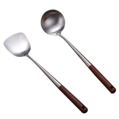 2PCS Stainless Steel Wok Spatula Spoon Ladle Cooking Utensils Cooking Spoon