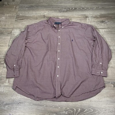 Ralph Lauren Shirt Mens 4XB Red White Plaid Classic Fit Button Down Long Sleeve