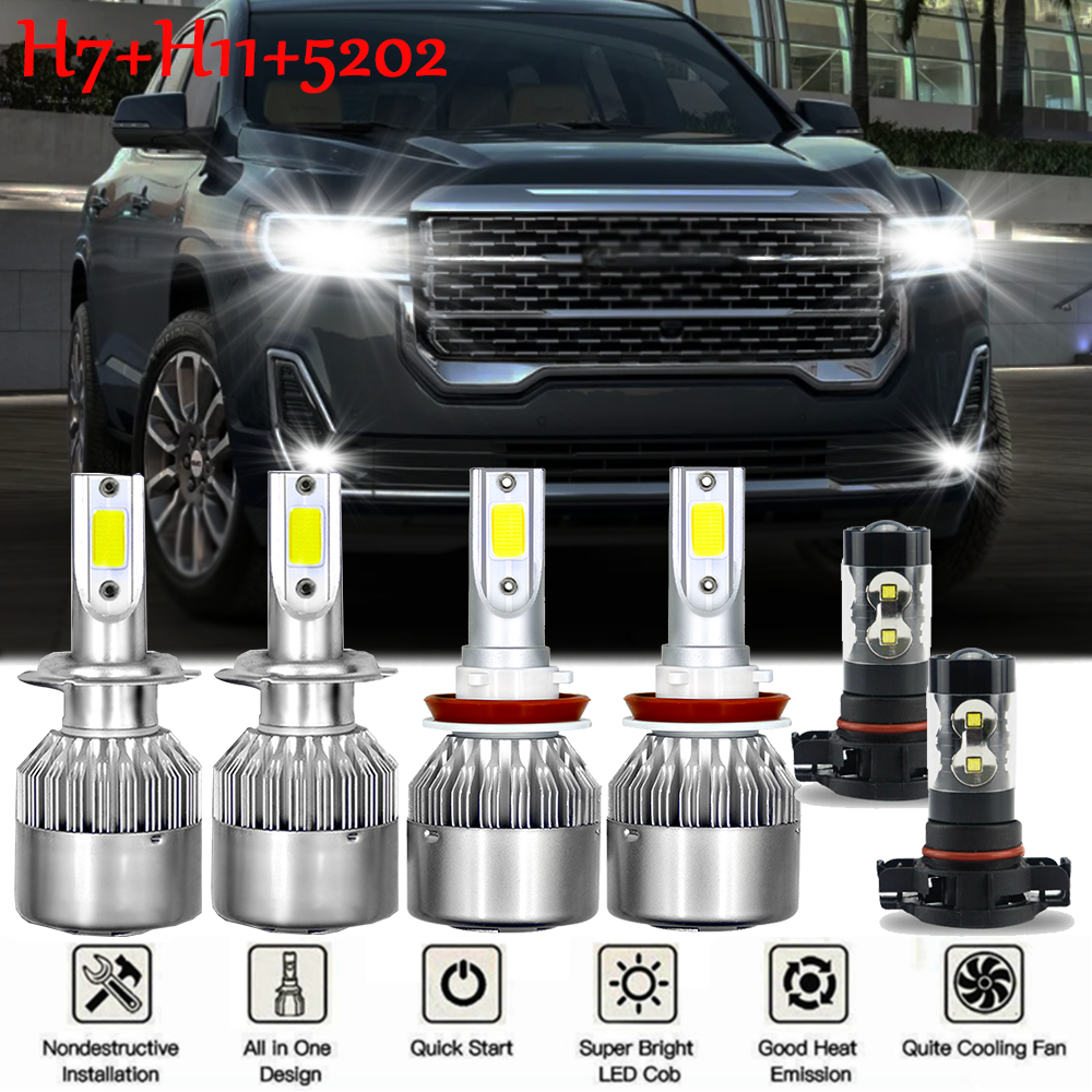 For GMC Acadia 2007 2008 2009 - 2011 2012 6X LED Headlight + Fog Light Bulbs H&a