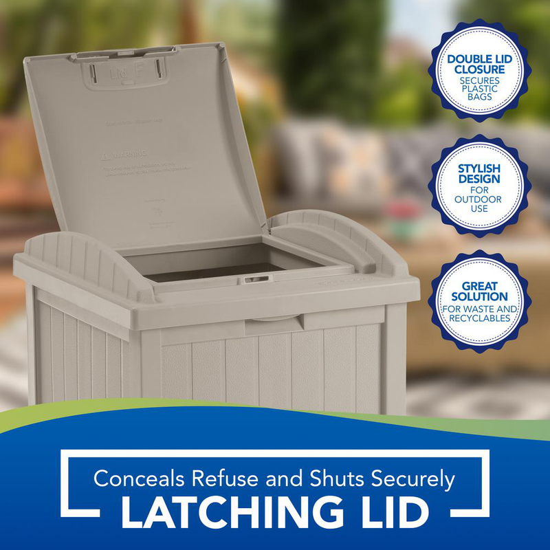 Outdoor Trash Garbage Can 33 Gal. Garden Hideaway Yard Bin Patio Resin Container