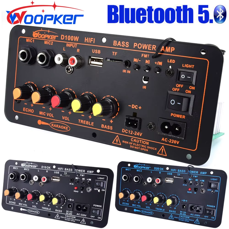 300W Bluetooth Audio Amplifier Board D100 Subwoofer Dual Microphone AMP Module 1