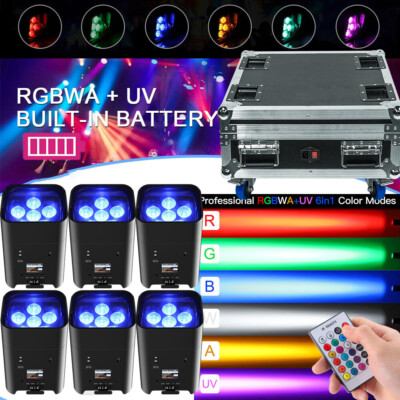6PCS LED Uplighting + CASE 6x18W RGBWA+UV Battery Powered Par can DJ Uplights