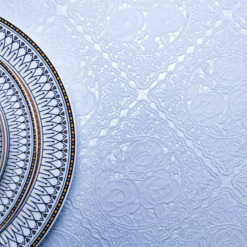 White Lace Tablecloth, Vinyl Plastic Table Covers, Stain-Resistant Wipeable Tabl