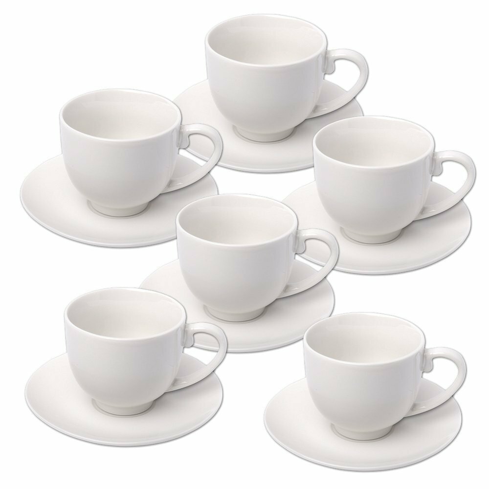Set Sevizio 6 Tazzine Tazze Da Caffè Con Piattini Ceramica Bianca sus