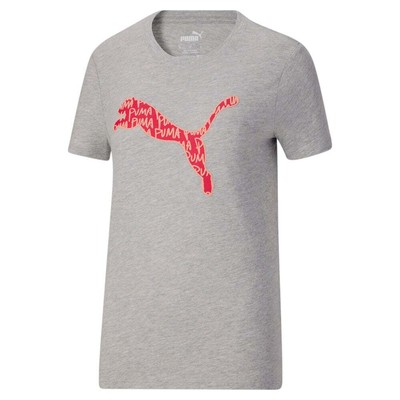 

Puma New Cat Graphic Crew Neck Футболка с коротким рукавом Женские серые повседневные топы 6727, Grey