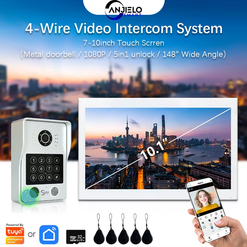 ANJIELO Fingerprint 5in1 Unlock Tuya Smart Visual Phone Video Intercom System Vi
